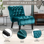 Velvet Armless Accent Chair with Wooden Legs and Thick Cushioned Seat