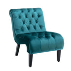 Velvet Armless Accent Chair with Wooden Legs and Thick Cushioned Seat