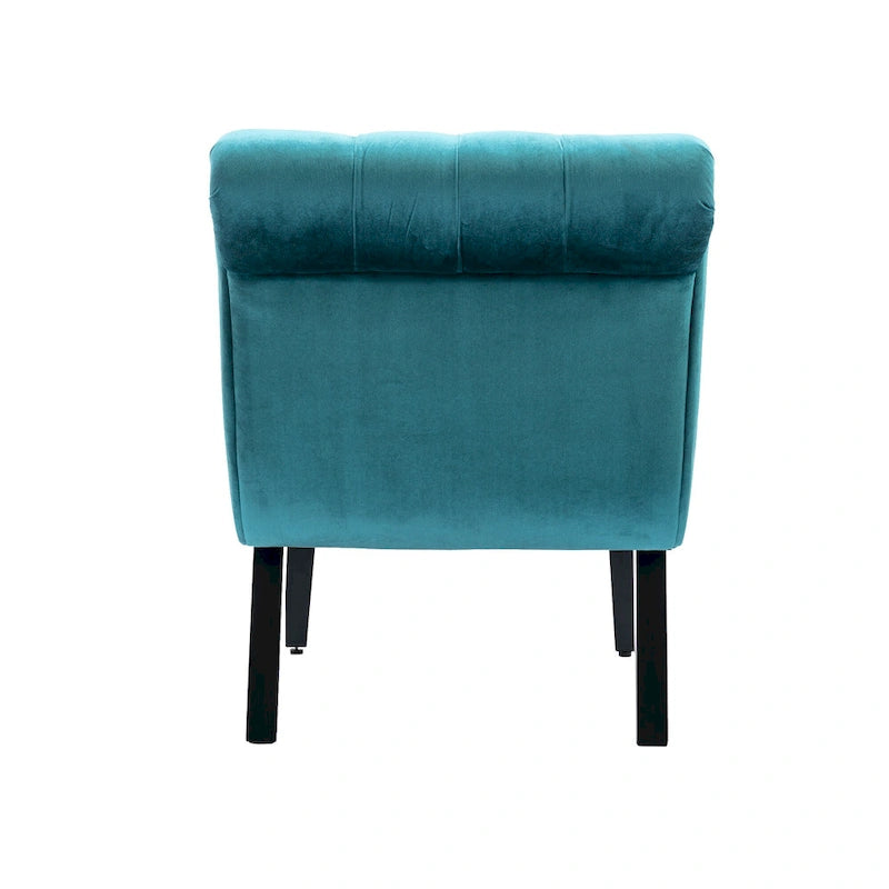 Velvet Armless Accent Chair with Wooden Legs and Thick Cushioned Seat