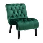 Velvet Armless Accent Chair with Wooden Legs and Thick Cushioned Seat