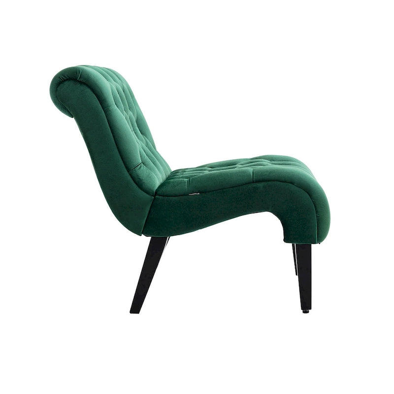 Velvet Armless Accent Chair with Wooden Legs and Thick Cushioned Seat