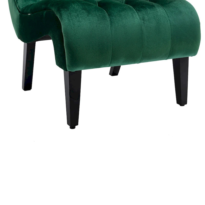 Velvet Armless Accent Chair with Wooden Legs and Thick Cushioned Seat