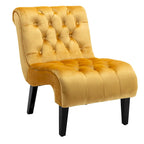 Velvet Armless Accent Chair with Wooden Legs and Thick Cushioned Seat