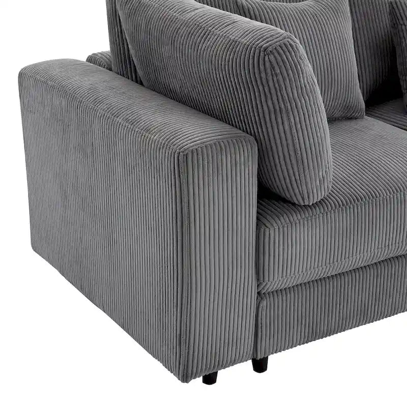 Elegant Corduroy 3 Seater Sofa with 5 Pillows
