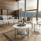Round Coffee Table 31.5 Coffee Tables for Living Room High Glossy Faux Marble Cocktail Table with Storage Open Shelf