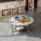 Round Coffee Table 31.5 Coffee Tables for Living Room High Glossy Faux Marble Cocktail Table with Storage Open Shelf