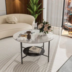 Round Coffee Table 31.5 Coffee Tables for Living Room High Glossy Faux Marble Cocktail Table with Storage Open Shelf