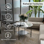 Round Coffee Table 31.5 Coffee Tables for Living Room High Glossy Faux Marble Cocktail Table with Storage Open Shelf