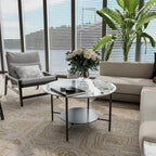 Round Coffee Table 31.5 Coffee Tables for Living Room High Glossy Faux Marble Cocktail Table with Storage Open Shelf