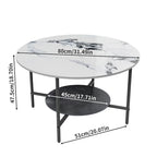 Round Coffee Table 31.5 Coffee Tables for Living Room High Glossy Faux Marble Cocktail Table with Storage Open Shelf
