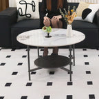 Round Coffee Table 31.5 Coffee Tables for Living Room High Glossy Faux Marble Cocktail Table with Storage Open Shelf