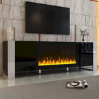 Black Modern 68.1 Fireplace TV Stand with 2 Large Cabinets for TVs Up to 78