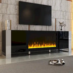 Black Modern 68.1 Fireplace TV Stand with 2 Large Cabinets for TVs Up to 78