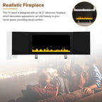 Black Modern 68.1 Fireplace TV Stand with 2 Large Cabinets for TVs Up to 78