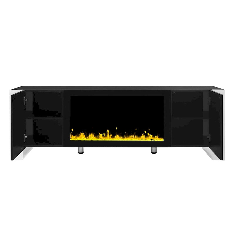 Black Modern 68.1 Fireplace TV Stand with 2 Large Cabinets for TVs Up to 78