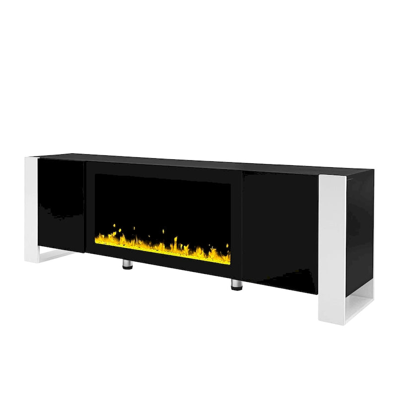 Black Modern 68.1 Fireplace TV Stand with 2 Large Cabinets for TVs Up to 78