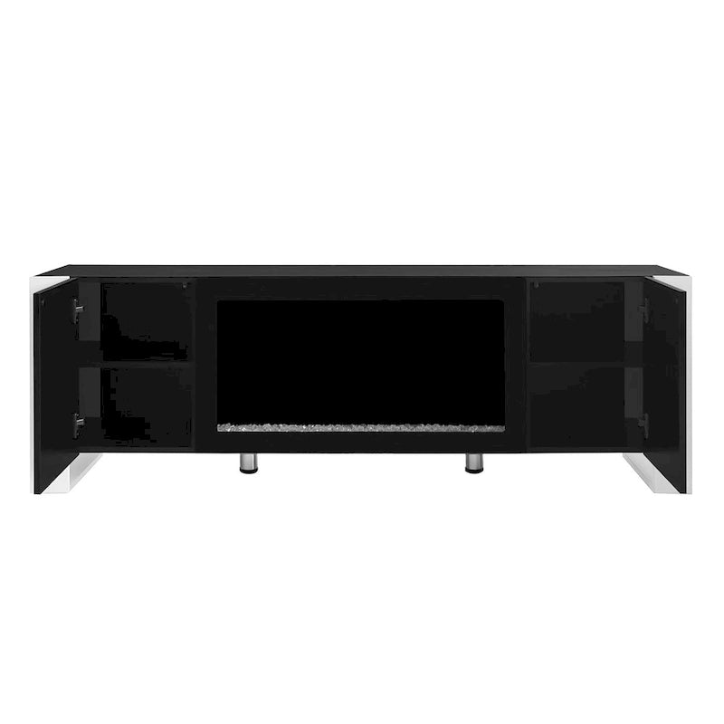 Black Modern 68.1 Fireplace TV Stand with 2 Large Cabinets for TVs Up to 78