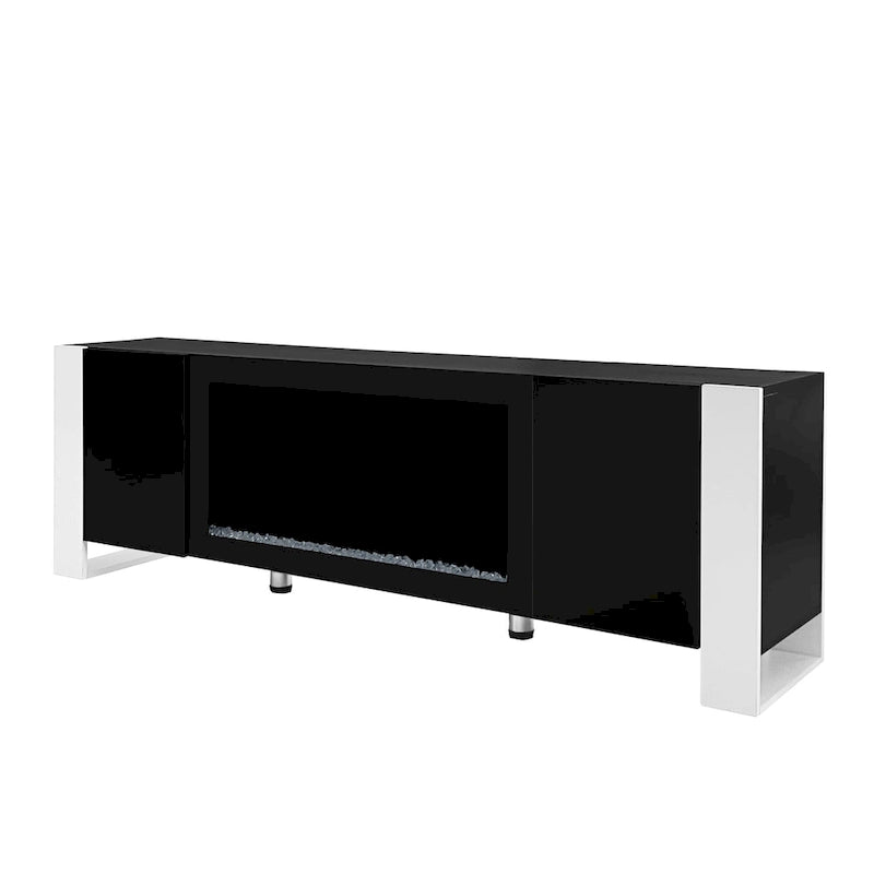 Black Modern 68.1 Fireplace TV Stand with 2 Large Cabinets for TVs Up to 78
