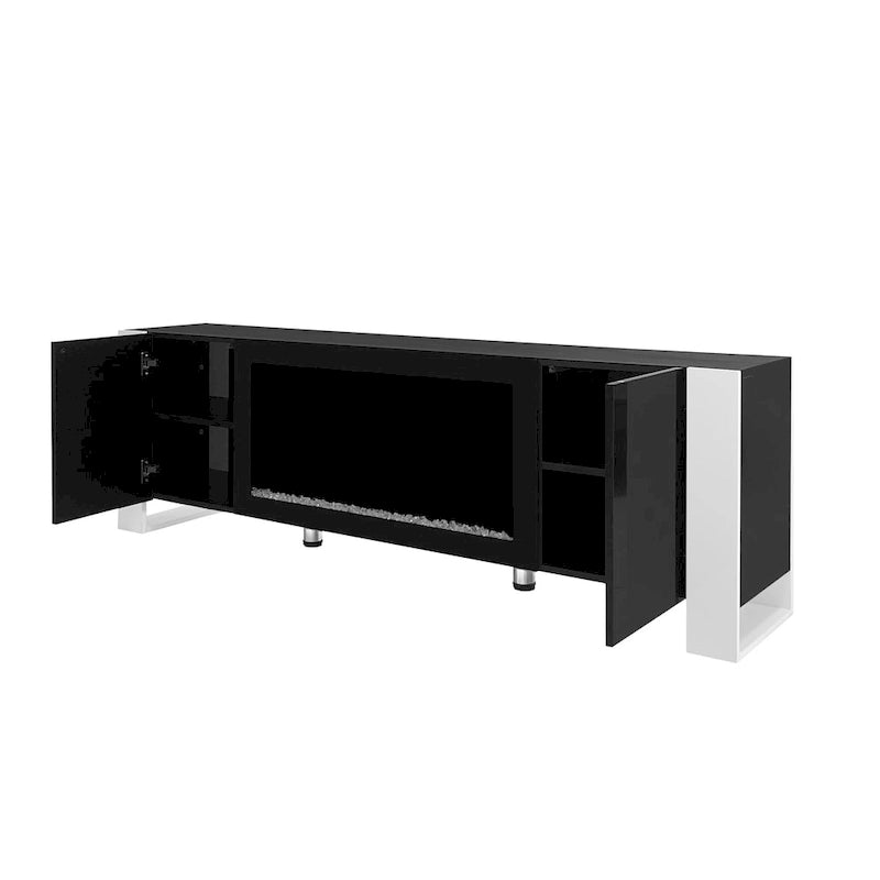 Black Modern 68.1 Fireplace TV Stand with 2 Large Cabinets for TVs Up to 78