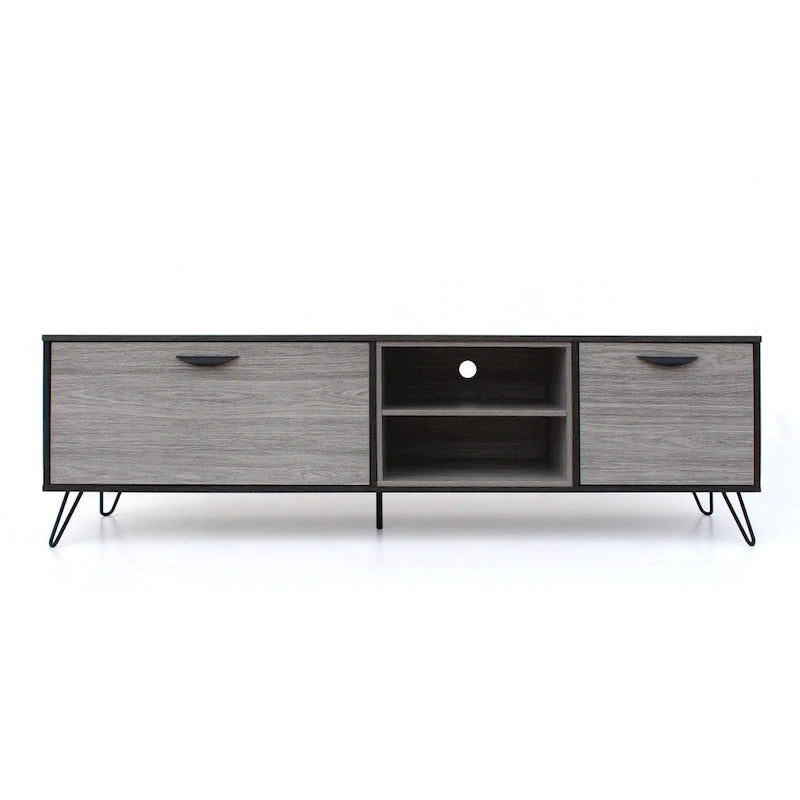 Grey 71.1 TV Stand with Fold-Out Cabinet, Regular Cabinet, and 2 Shelves for TVs Up to 79