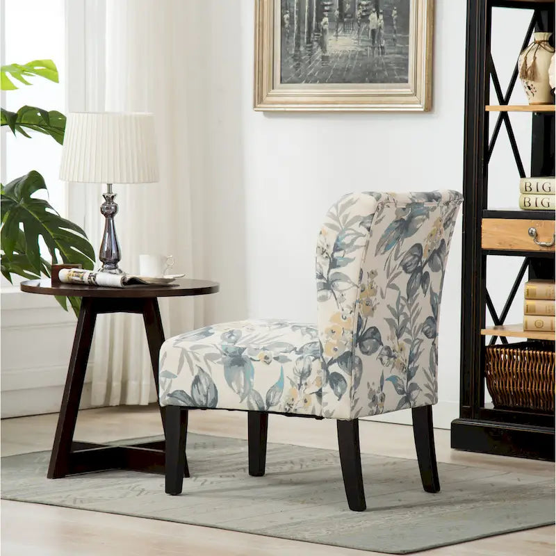 Blue Leaves 29.13 Upholstered Accent Chair with Wood Legs