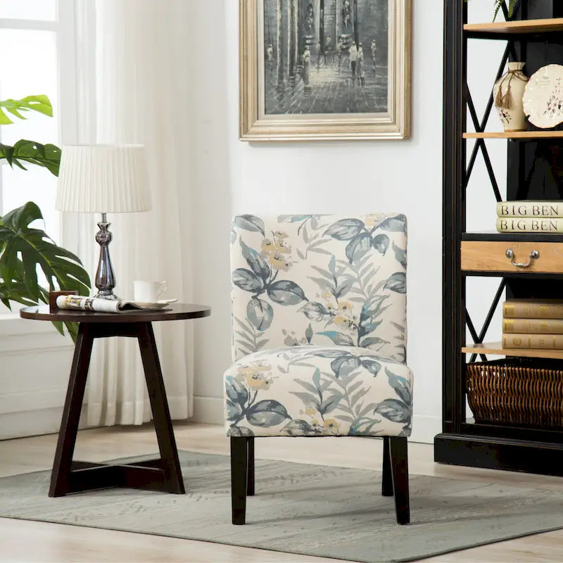 Blue Leaves 29.13 Upholstered Accent Chair with Wood Legs