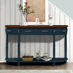 52 inch Circular Half Moon Sofa Table with Open Shelf and 2 Drawers