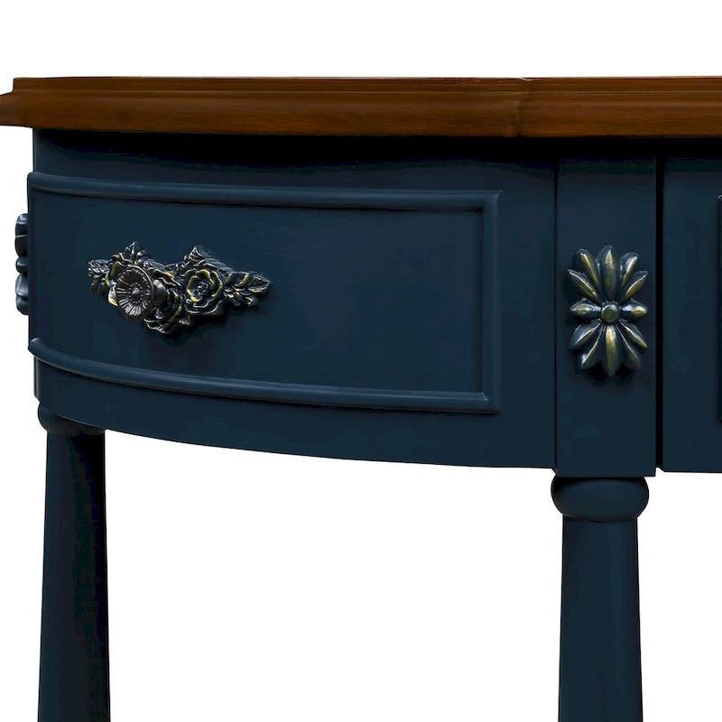 52 inch Circular Half Moon Sofa Table with Open Shelf and 2 Drawers