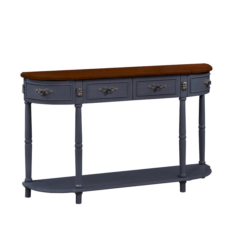 52 inch Circular Half Moon Sofa Table with Open Shelf and 2 Drawers