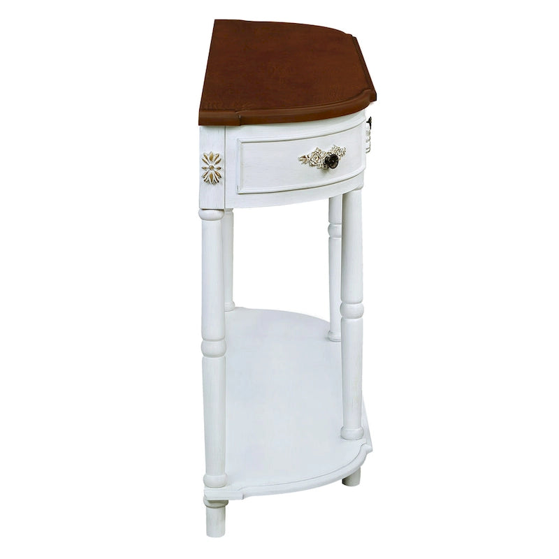 52 inch Circular Half Moon Sofa Table with Open Shelf and 2 Drawers