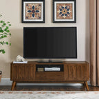 Fluted TV Stand for 65 inch TV,Entertainment Center with Storage,Wood Media Console, Accent Table,2 Door,1 Drawer,Wood Leg