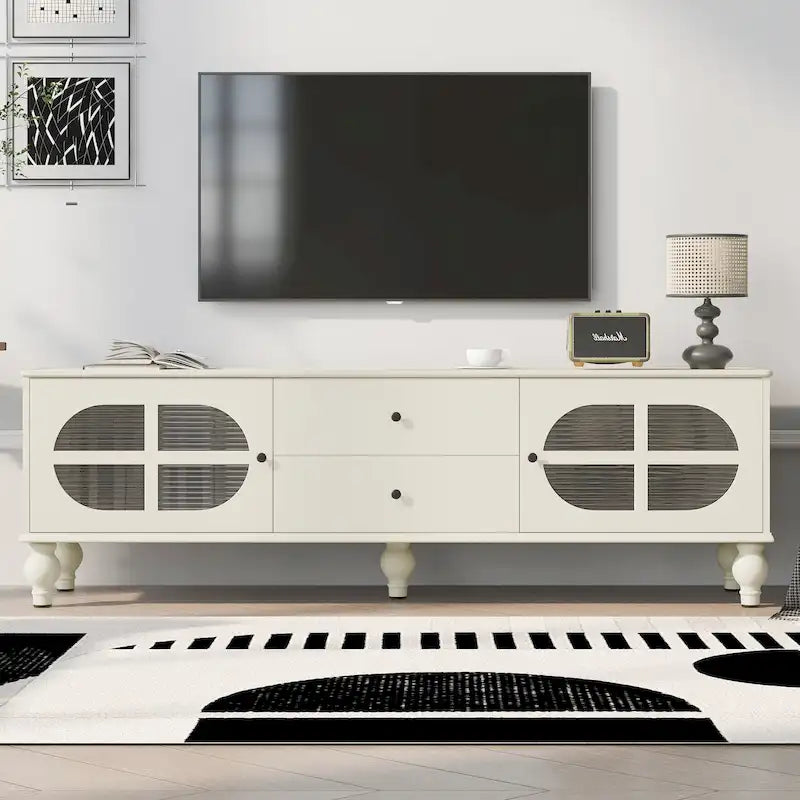 68.9 Modern TV Stand for TVs up to 75 Inches, Entertainment Center with Fluted Glass Doors for Living Room