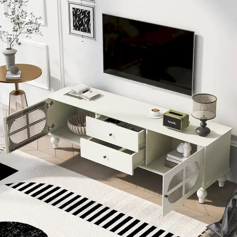 68.9 Modern TV Stand for TVs up to 75 Inches, Entertainment Center with Fluted Glass Doors for Living Room