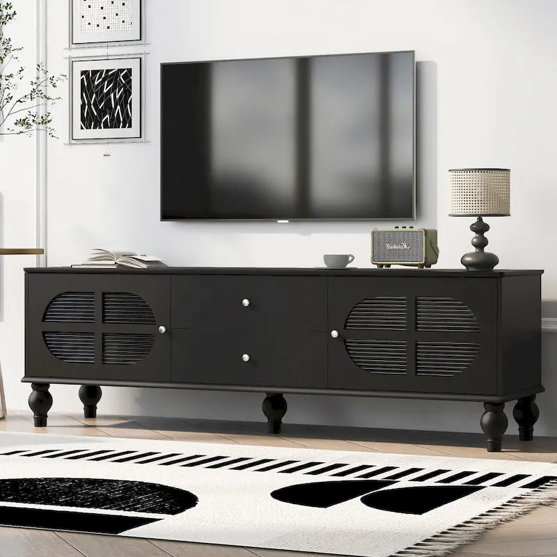 68.9 Modern TV Stand for TVs up to 75 Inches, Entertainment Center with Fluted Glass Doors for Living Room
