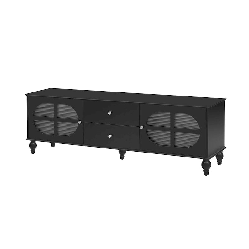 68.9 Modern TV Stand for TVs up to 75 Inches, Entertainment Center with Fluted Glass Doors for Living Room