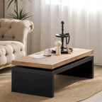 Black and Natural Wood Living Room Table Versatile Coffee Table 2-Tiered Wood Tabletop Table