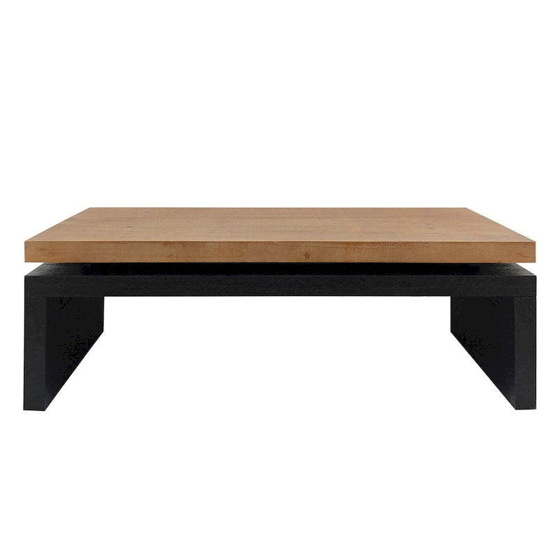 Black and Natural Wood Living Room Table Versatile Coffee Table 2-Tiered Wood Tabletop Table