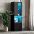 High Gloss Storage Cabinet with LED Lights,67 Tall Cabinet with Acrylic Door,with Open Countertop and Tempered Glass Shelves