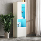 High Gloss Storage Cabinet with LED Lights,67 Tall Cabinet with Acrylic Door,with Open Countertop and Tempered Glass Shelves