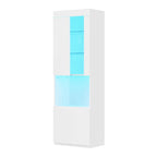High Gloss Storage Cabinet with LED Lights,67 Tall Cabinet with Acrylic Door,with Open Countertop and Tempered Glass Shelves