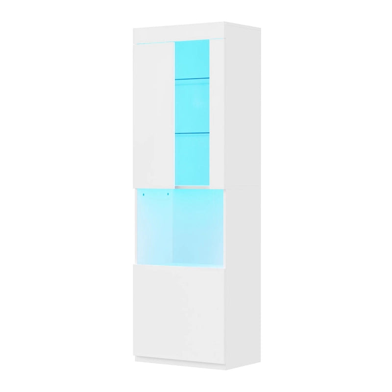 High Gloss Storage Cabinet with LED Lights,67 Tall Cabinet with Acrylic Door,with Open Countertop and Tempered Glass Shelves
