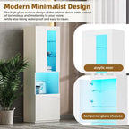 High Gloss Storage Cabinet with LED Lights,67 Tall Cabinet with Acrylic Door,with Open Countertop and Tempered Glass Shelves