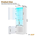 High Gloss Storage Cabinet with LED Lights,67 Tall Cabinet with Acrylic Door,with Open Countertop and Tempered Glass Shelves