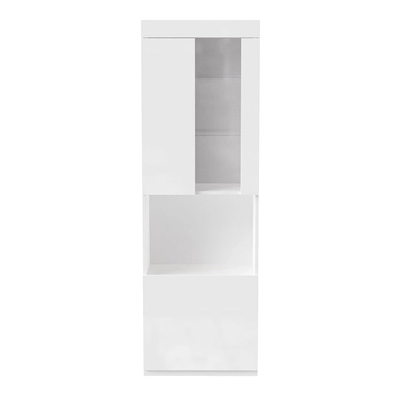 High Gloss Storage Cabinet with LED Lights,67 Tall Cabinet with Acrylic Door,with Open Countertop and Tempered Glass Shelves