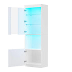 High Gloss Storage Cabinet with LED Lights,67 Tall Cabinet with Acrylic Door,with Open Countertop and Tempered Glass Shelves
