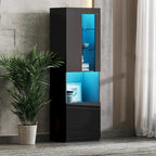 High Gloss Storage Cabinet with LED Lights,67 Tall Cabinet with Acrylic Door,with Open Countertop and Tempered Glass Shelves