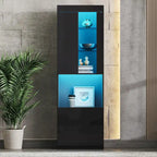 High Gloss Storage Cabinet with LED Lights,67 Tall Cabinet with Acrylic Door,with Open Countertop and Tempered Glass Shelves