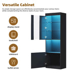 High Gloss Storage Cabinet with LED Lights,67 Tall Cabinet with Acrylic Door,with Open Countertop and Tempered Glass Shelves