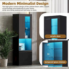 High Gloss Storage Cabinet with LED Lights,67 Tall Cabinet with Acrylic Door,with Open Countertop and Tempered Glass Shelves