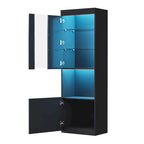 High Gloss Storage Cabinet with LED Lights,67 Tall Cabinet with Acrylic Door,with Open Countertop and Tempered Glass Shelves